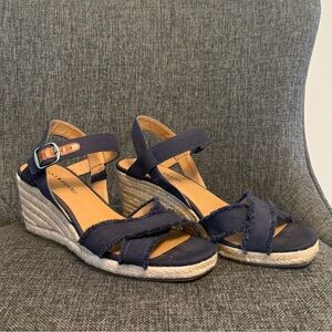 Lucky Brand Margaline Wedge Sandals Navy Canvas Espadrille Ankle Strap Size 9M